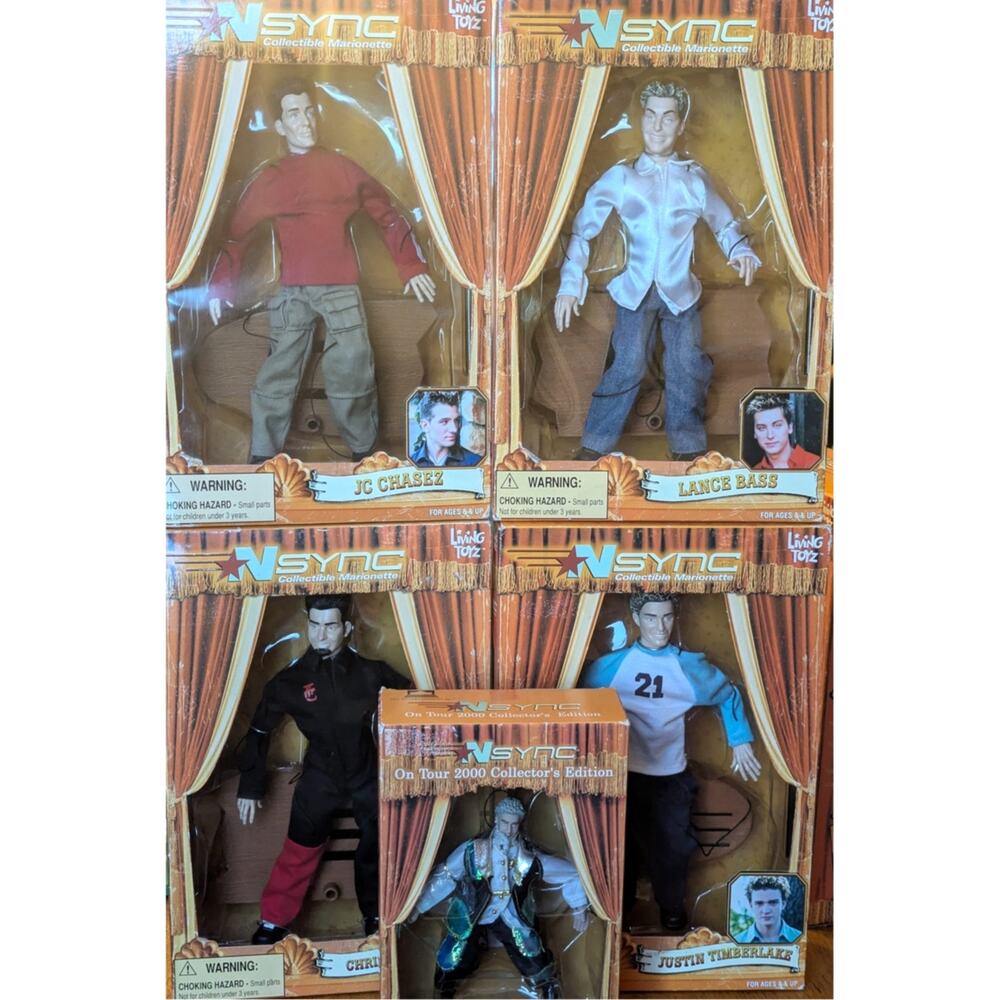 Set of 4 N'Sync Marionettes and 1 Justin Doll on Tour
